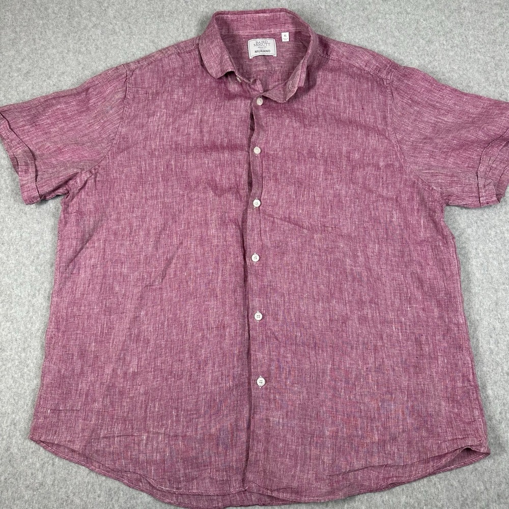 Baird McNutt Murano Men's 100% Linen Button up Size‎ XL Pink Short Sleeve Shirt